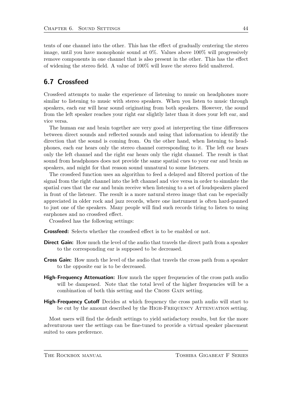 Crossfeed, 7 crossfeed | Toshiba Rockbox F Series User Manual | Page 44 / 177