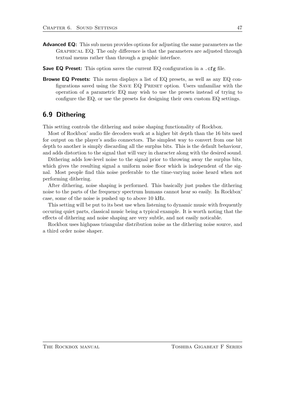 Dithering, 9 dithering | Toshiba Rockbox F Series User Manual | Page 47 / 177