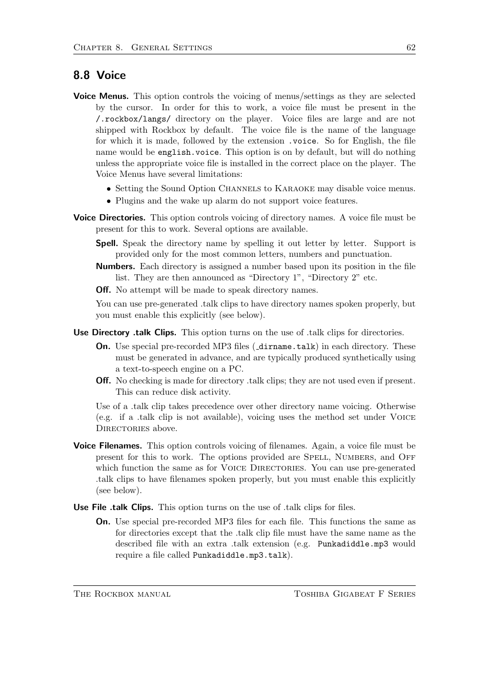 Voice, 8 voice | Toshiba Rockbox F Series User Manual | Page 62 / 177