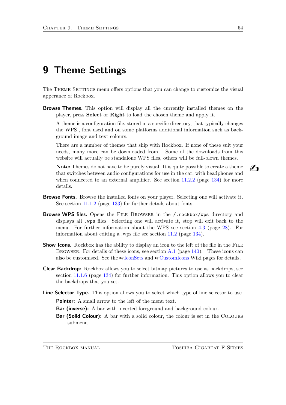 Theme settings, 9 theme settings | Toshiba Rockbox F Series User Manual | Page 64 / 177