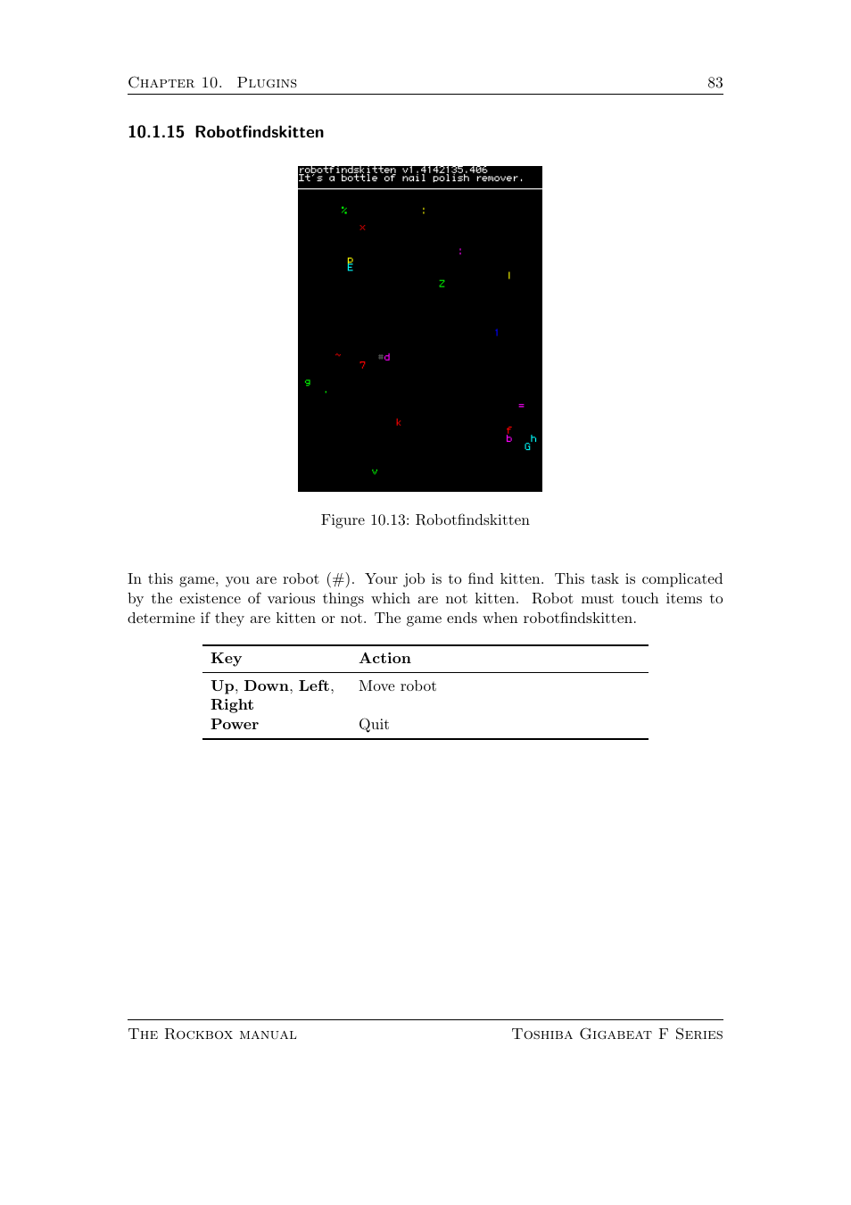 Robotfindskitten, 15 robotfindskitten | Toshiba Rockbox F Series User Manual | Page 83 / 177