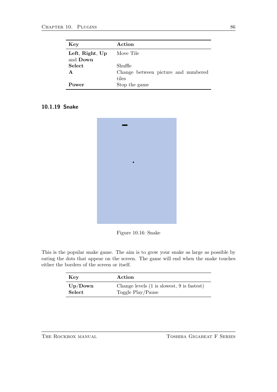 Snake, 19 snake | Toshiba Rockbox F Series User Manual | Page 86 / 177