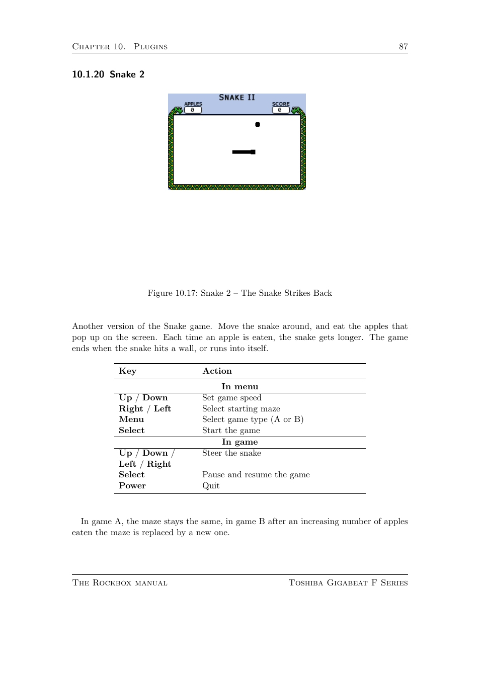 Snake 2, 20 snake 2 | Toshiba Rockbox F Series User Manual | Page 87 / 177