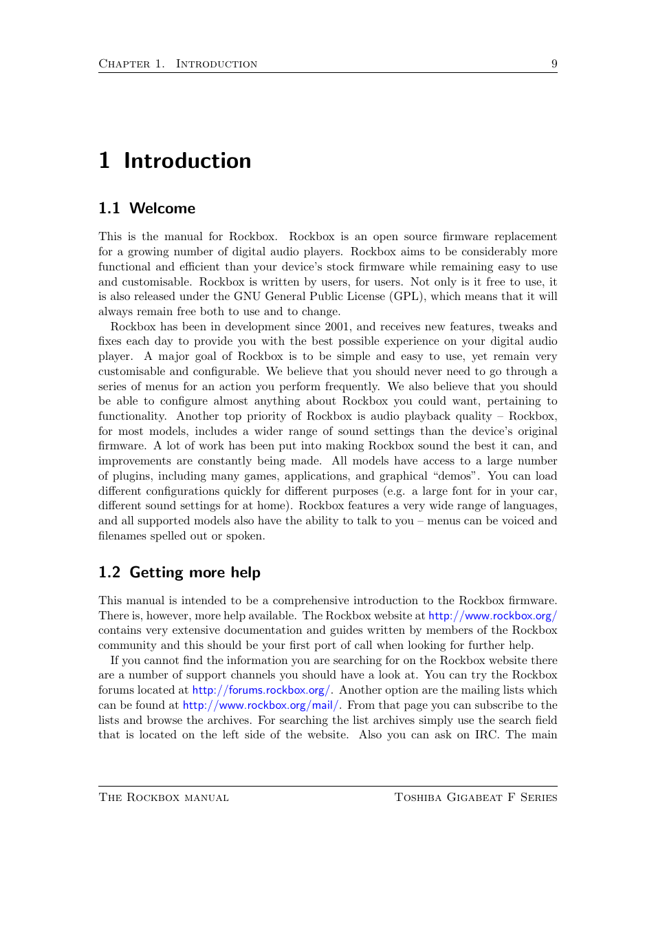 Introduction, Welcome, Getting more help | 1 introduction, 1 welcome, 2 getting more help | Toshiba Rockbox F Series User Manual | Page 9 / 177