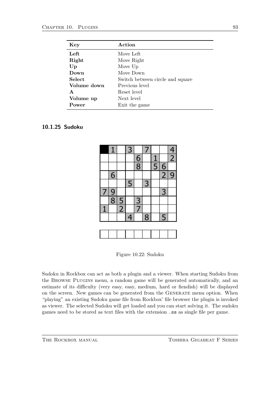 Sudoku, 25 sudoku | Toshiba Rockbox F Series User Manual | Page 93 / 177