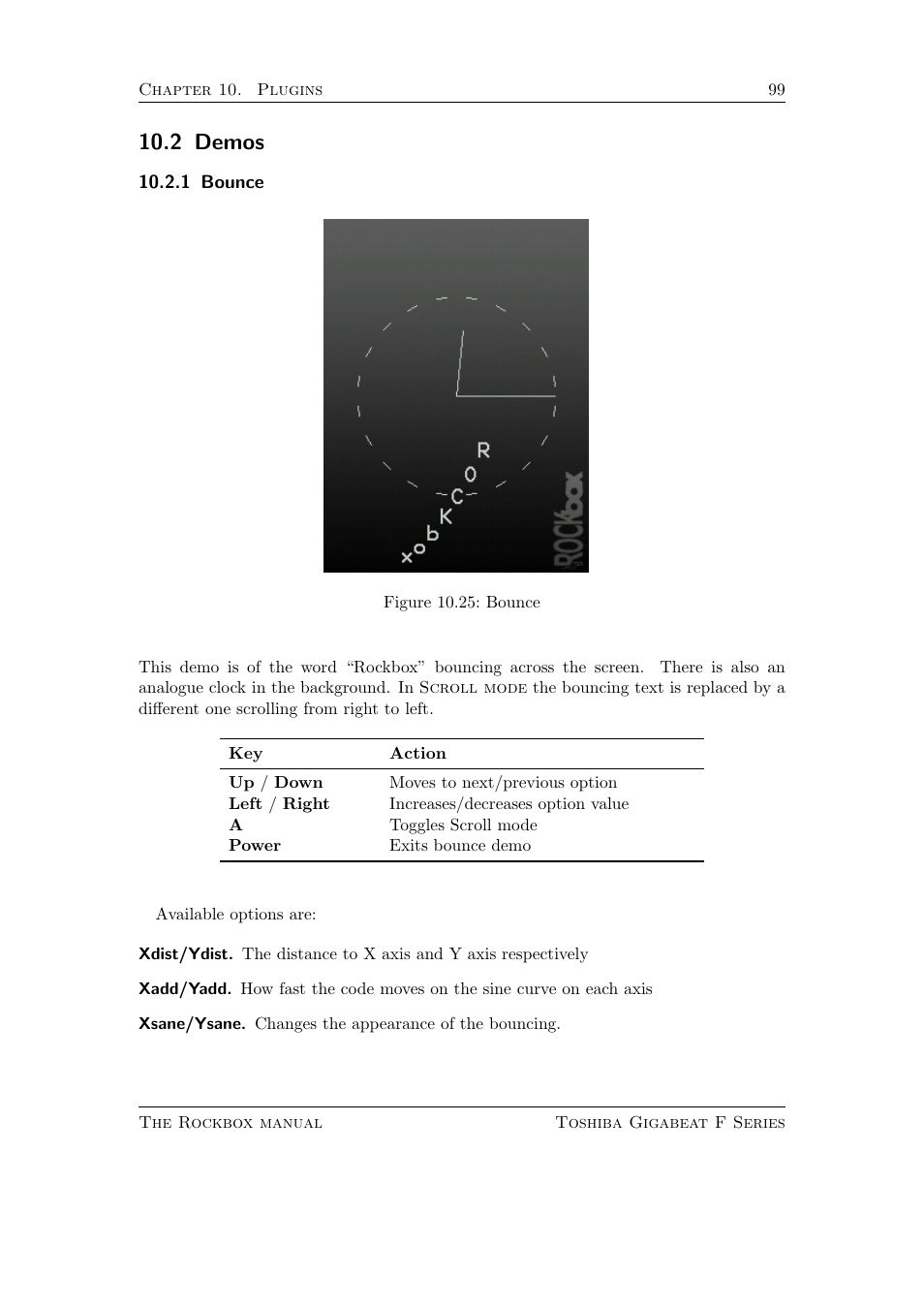 Demos, Bounce, 2 demos | 1 bounce | Toshiba Rockbox F Series User Manual | Page 99 / 177