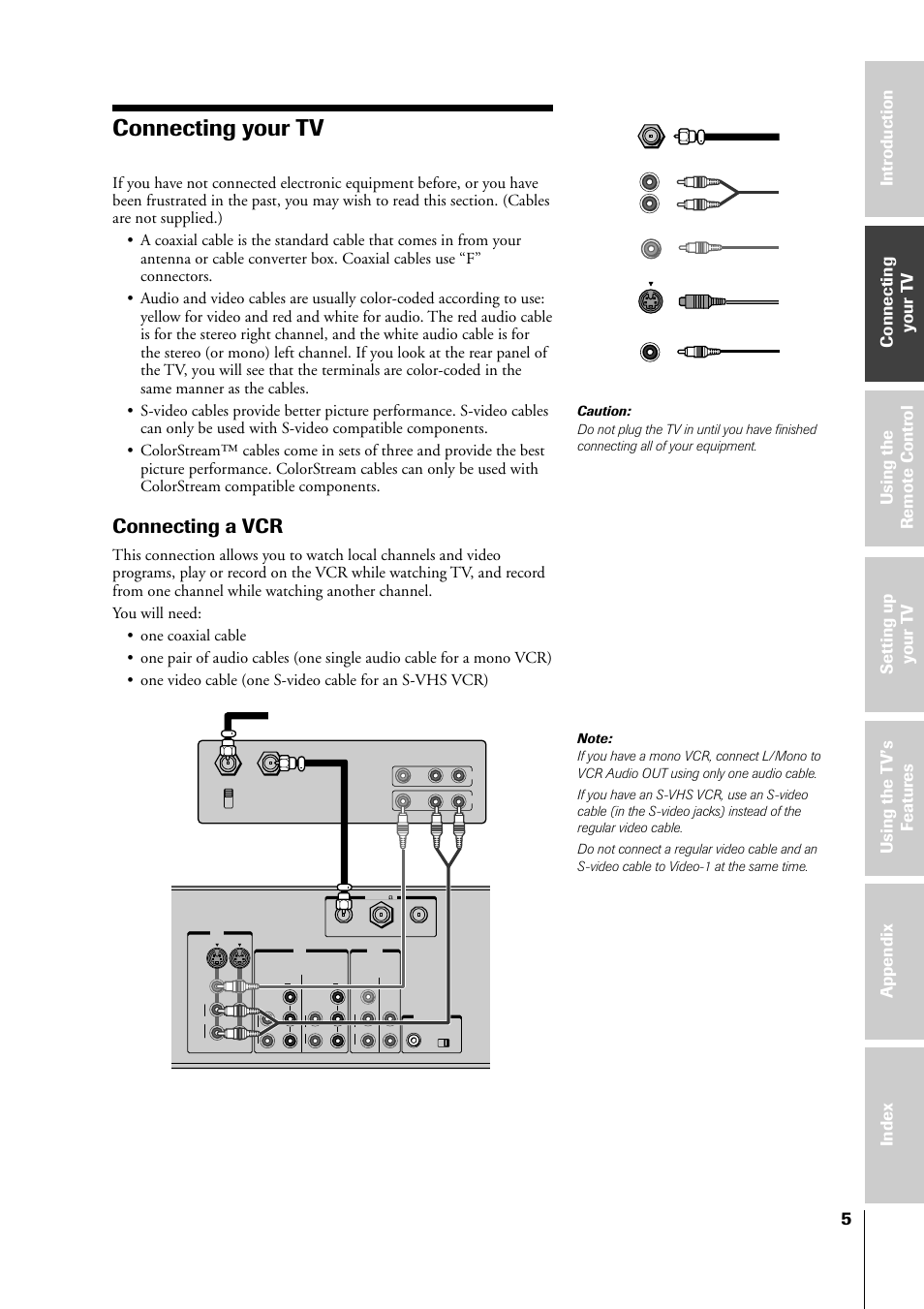 Connecting your tv, Connecting a vcr | Toshiba 34HF81 User Manual | Page 5 / 56