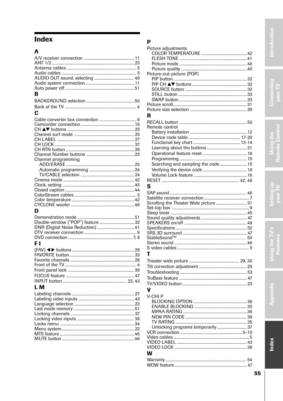 Index | Toshiba 34HF81 User Manual | Page 55 / 56