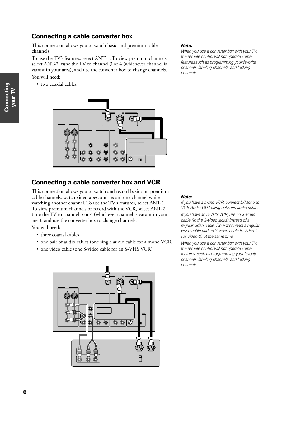 Cable converter box / and a vcr, Connecting a cable converter box, Connecting a cable converter box and vcr | Tv from cable tv from cable stereo vcr | Toshiba 34HF81 User Manual | Page 6 / 56