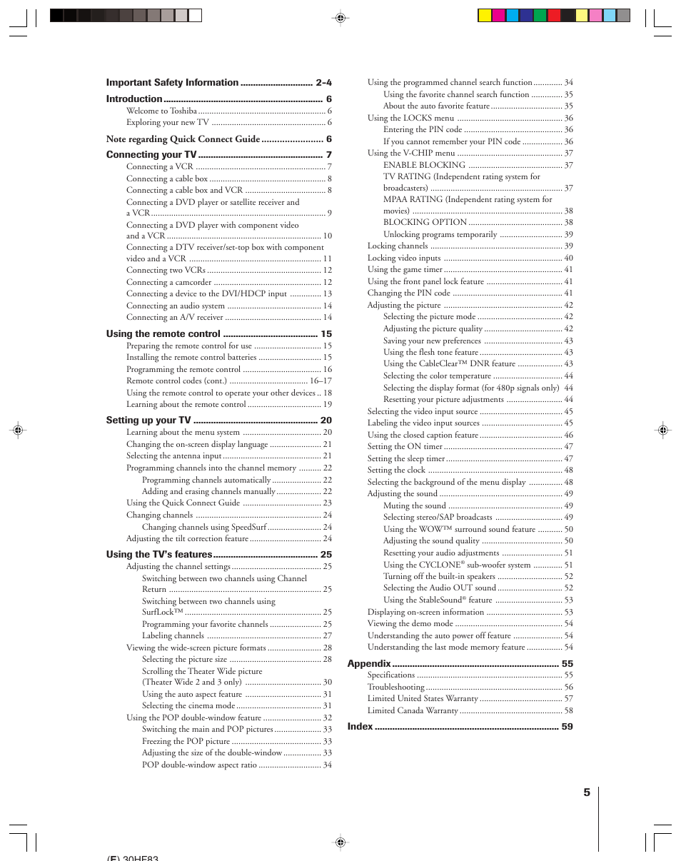 Toshiba 30HF83 User Manual | Page 5 / 60