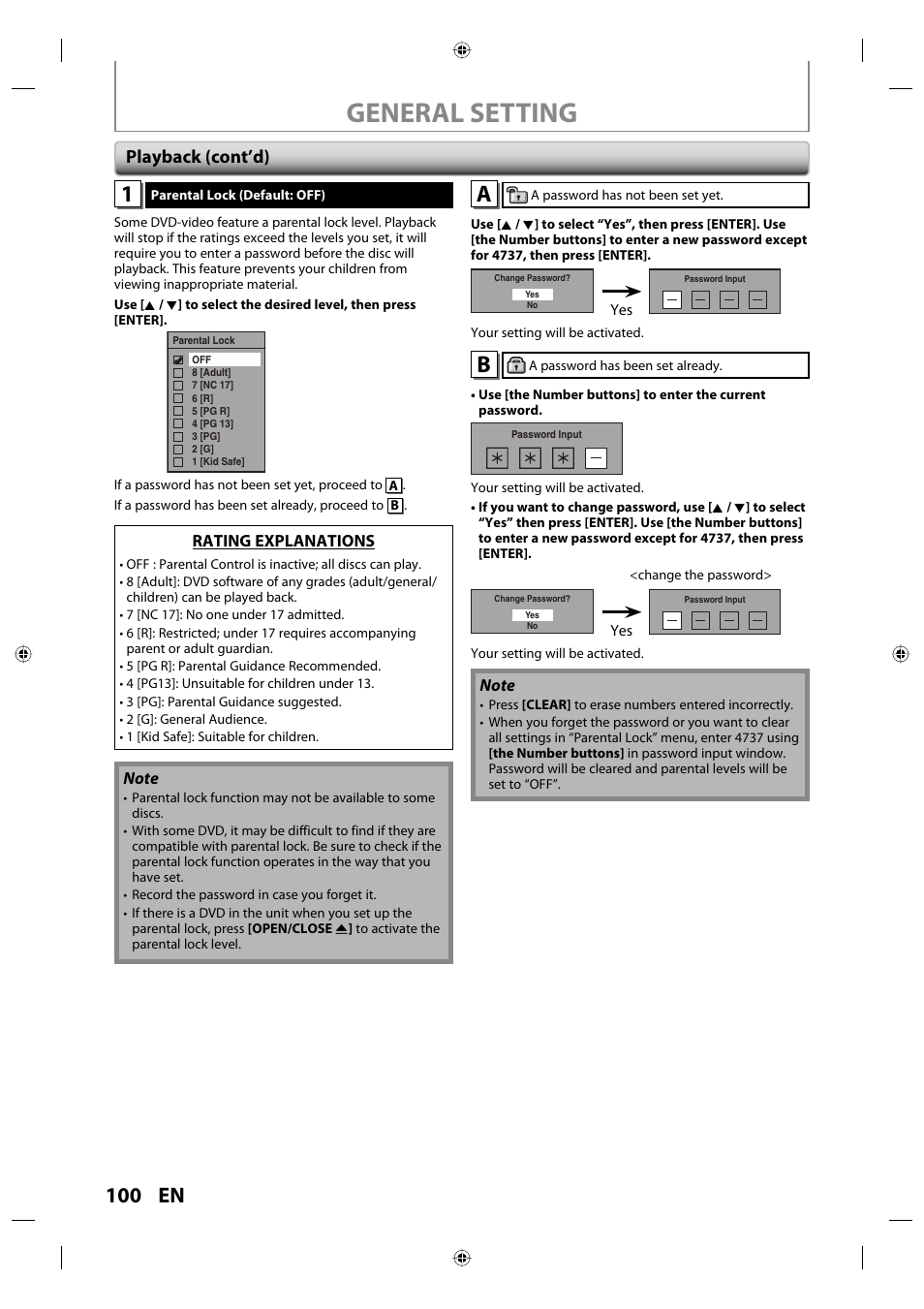 General setting, 100 en, Playback (cont’d) | Toshiba DVR670KU User Manual | Page 100 / 124