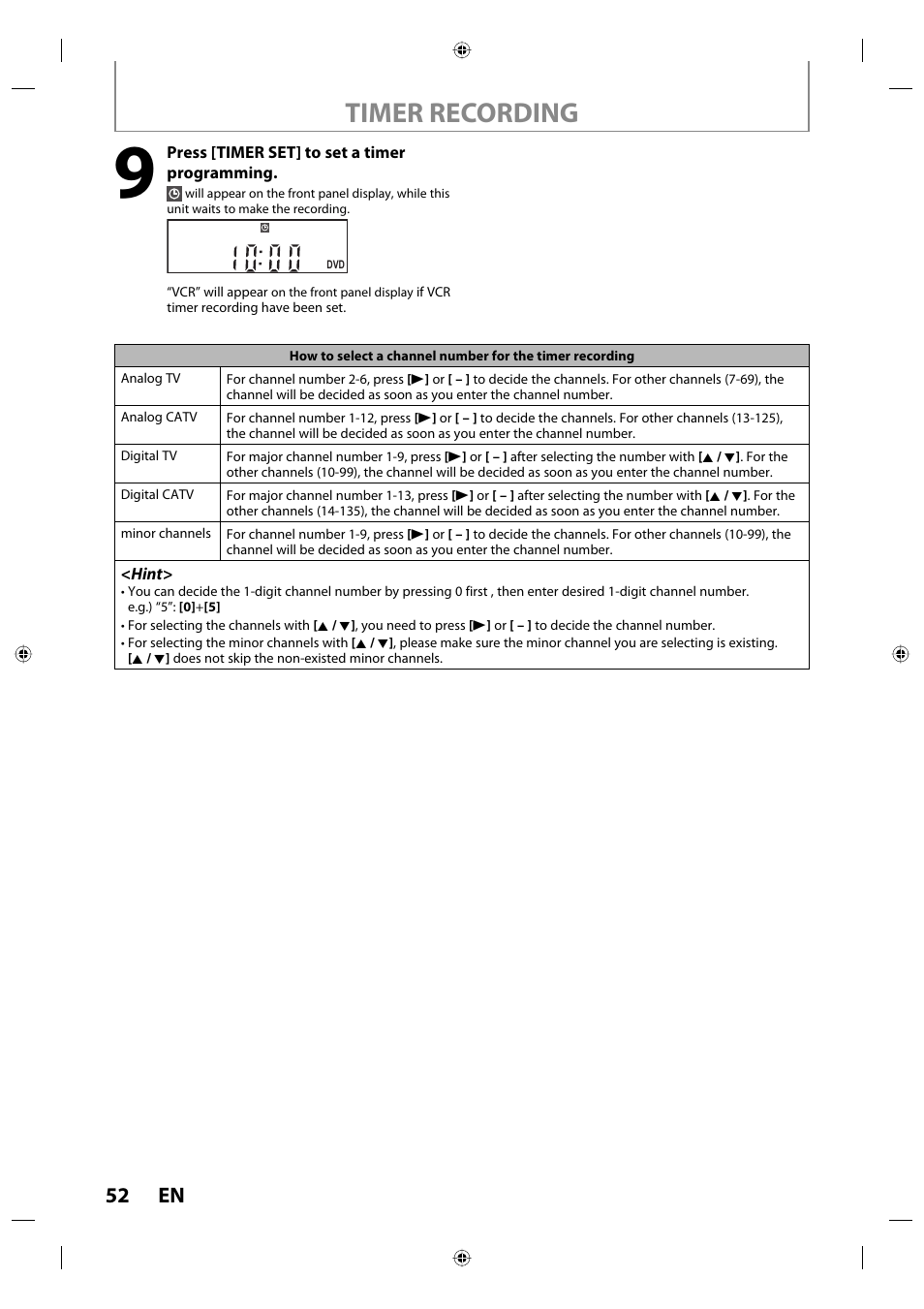 Timer recording, 52 en | Toshiba DVR670KU User Manual | Page 52 / 124