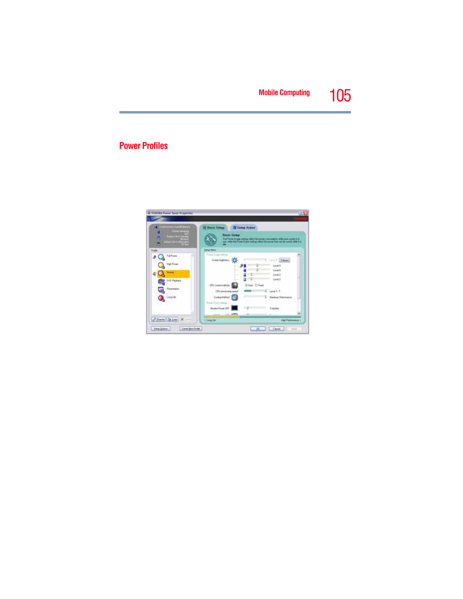 Power profiles, Power profiles” on | Toshiba A205 User Manual | Page 105 / 237