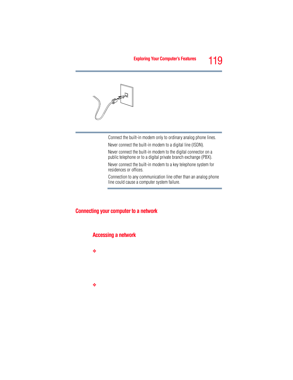 Connecting your computer to a network | Toshiba A205 User Manual | Page 119 / 237