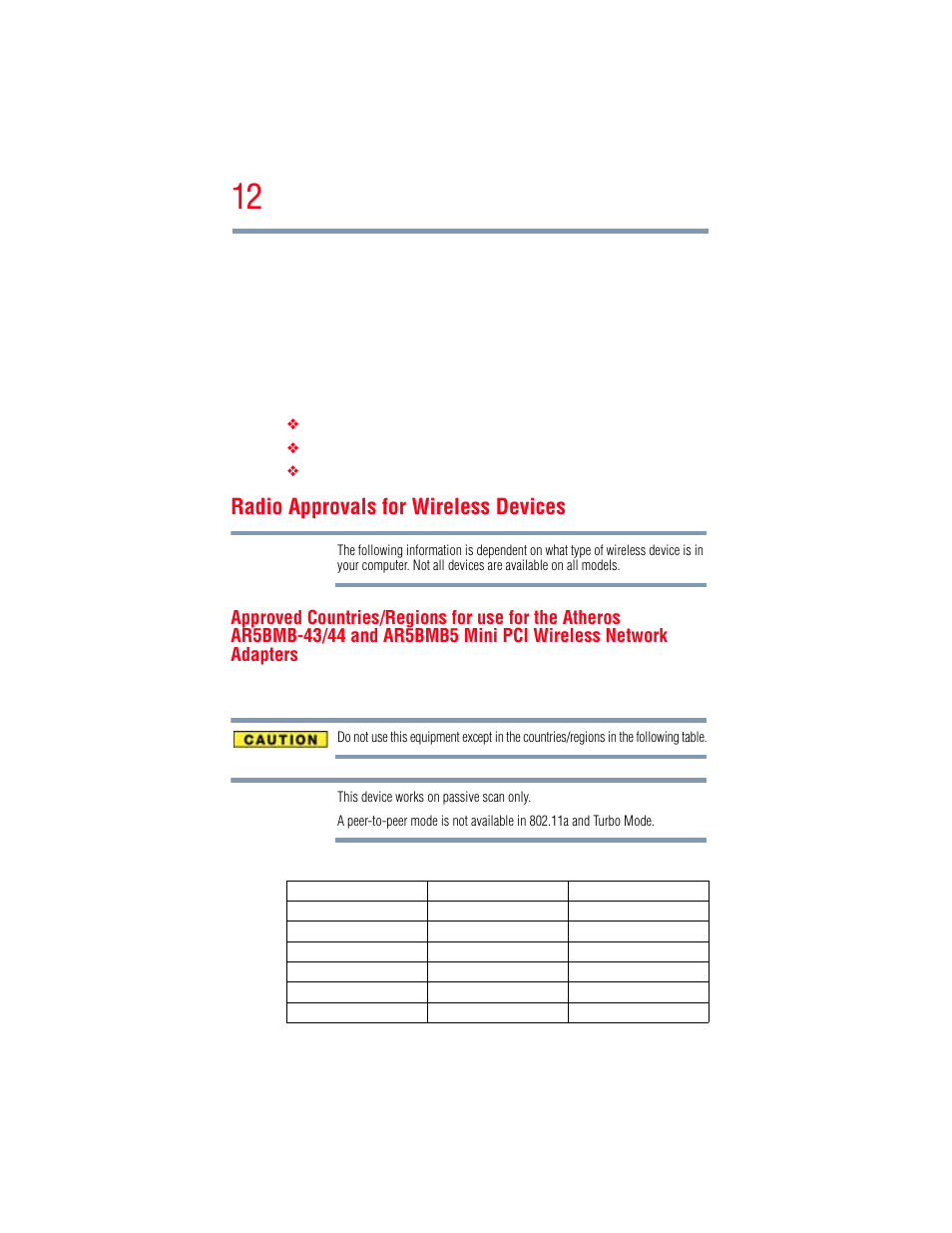 Radio approvals for wireless devices | Toshiba A205 User Manual | Page 12 / 237