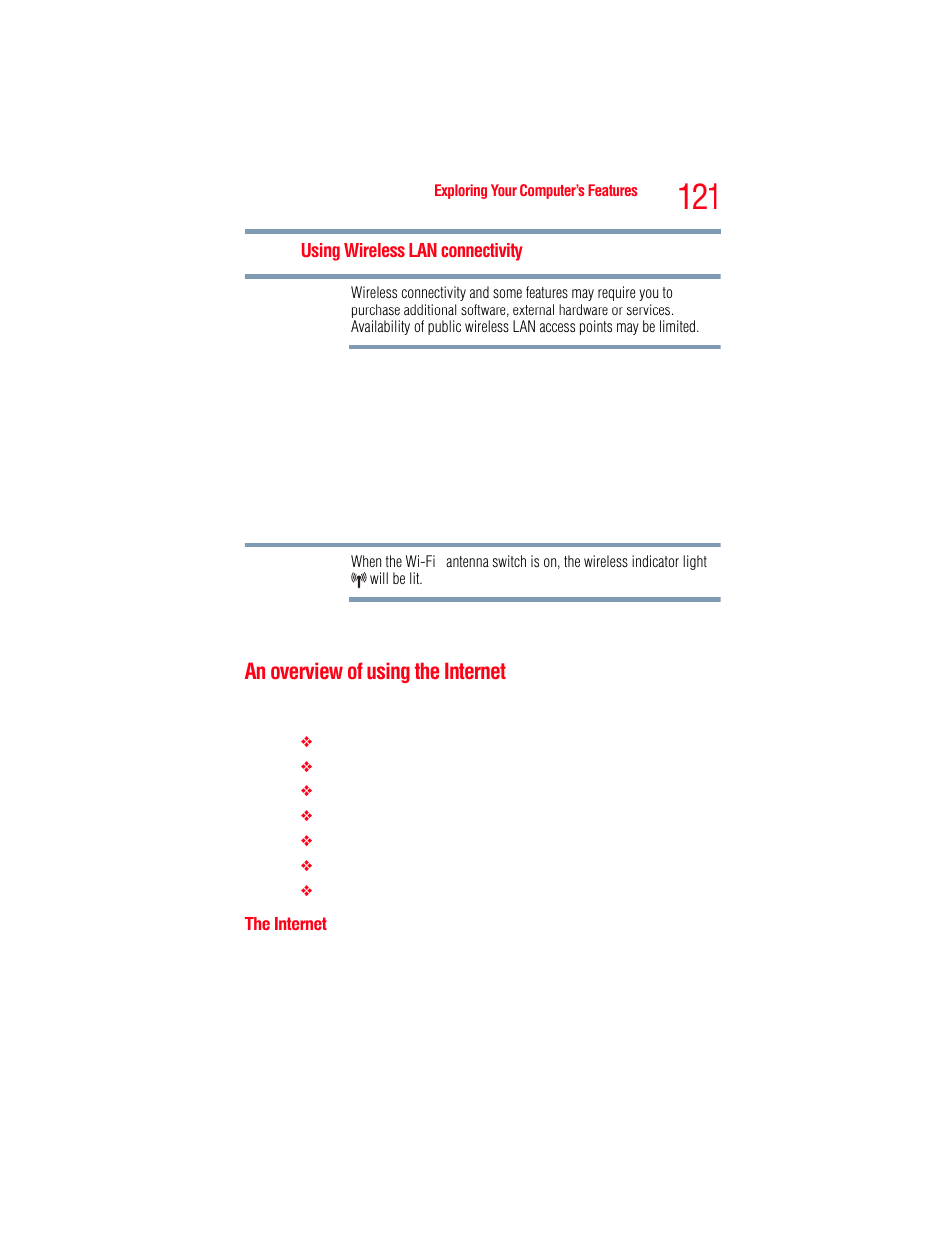 An overview of using the internet, The internet | Toshiba A205 User Manual | Page 121 / 237