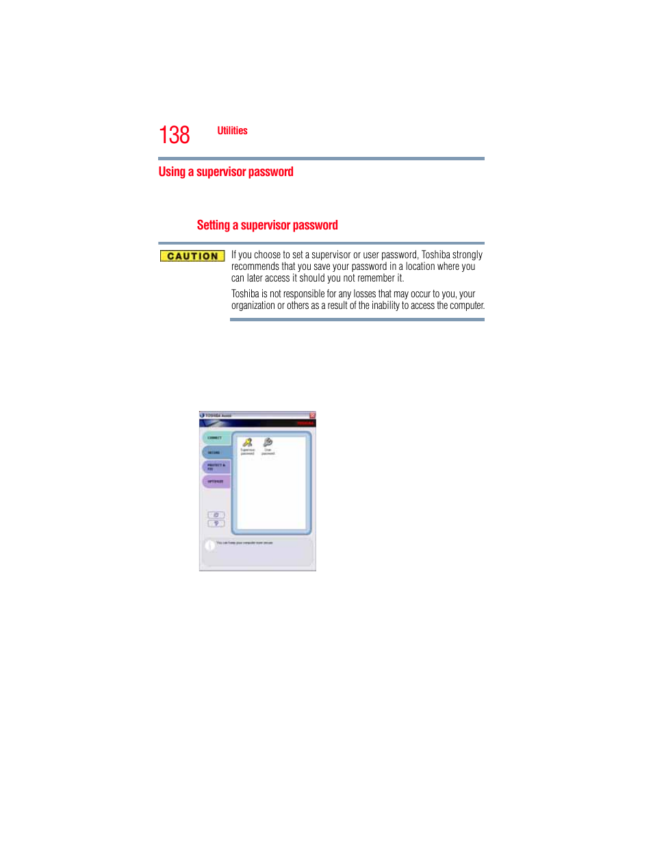 Using a supervisor password | Toshiba A205 User Manual | Page 138 / 237