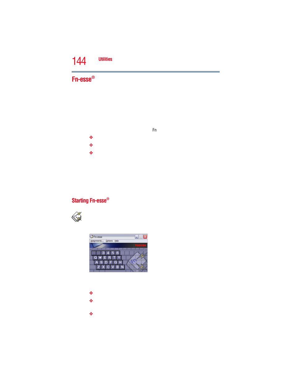 Fn-esse, Starting fn-esse | Toshiba A205 User Manual | Page 144 / 237