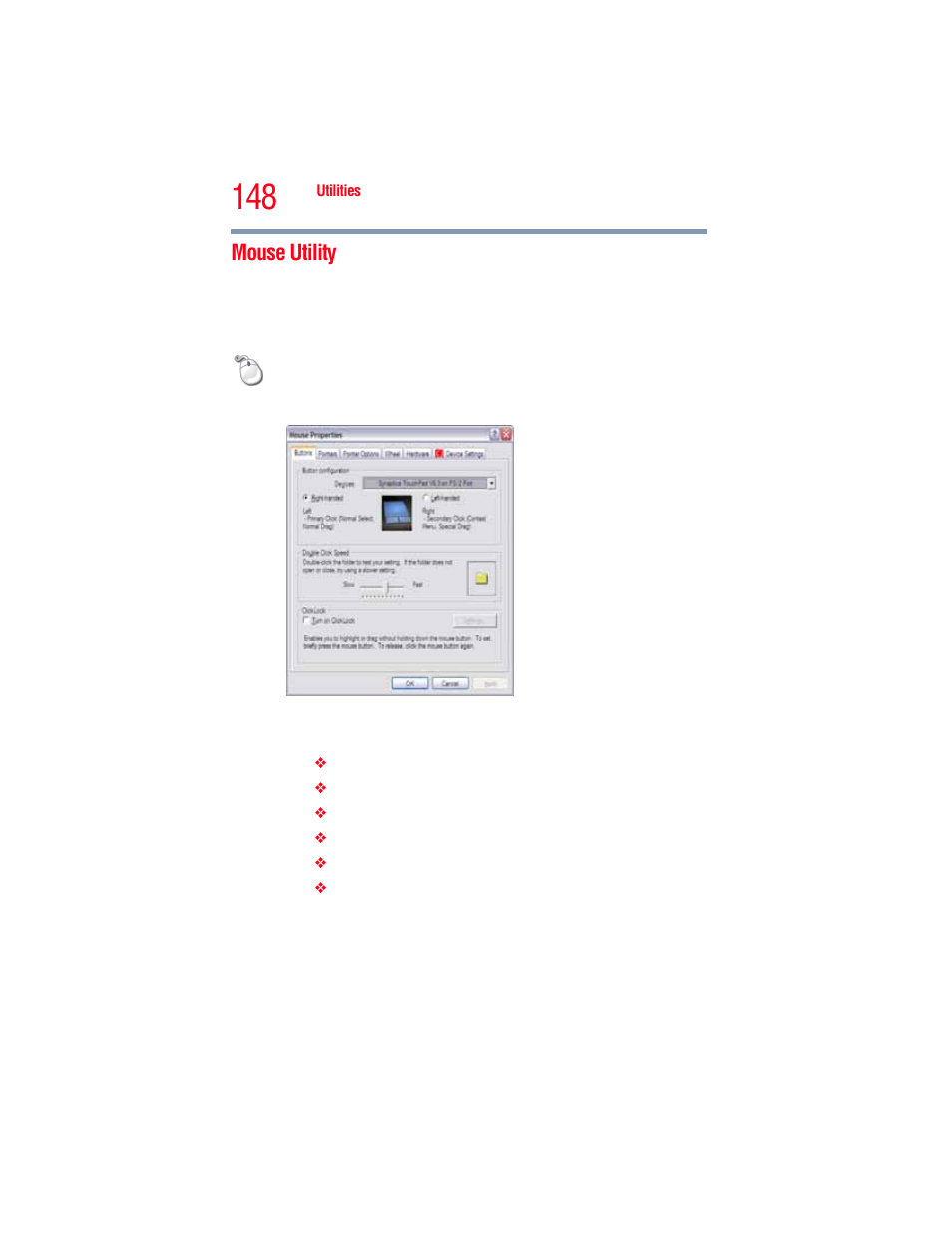 Mouse utility | Toshiba A205 User Manual | Page 148 / 237