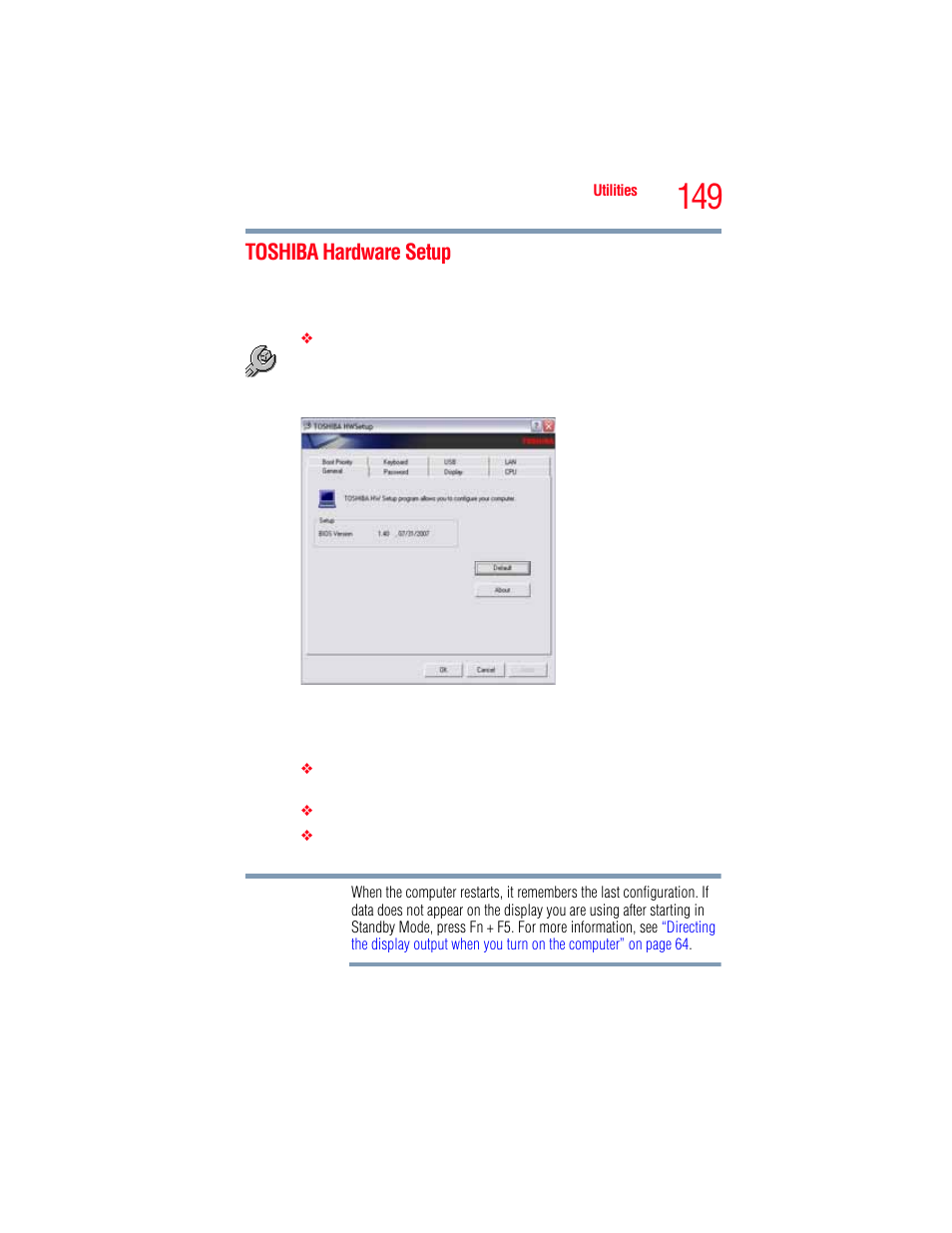 Toshiba hardware setup | Toshiba A205 User Manual | Page 149 / 237