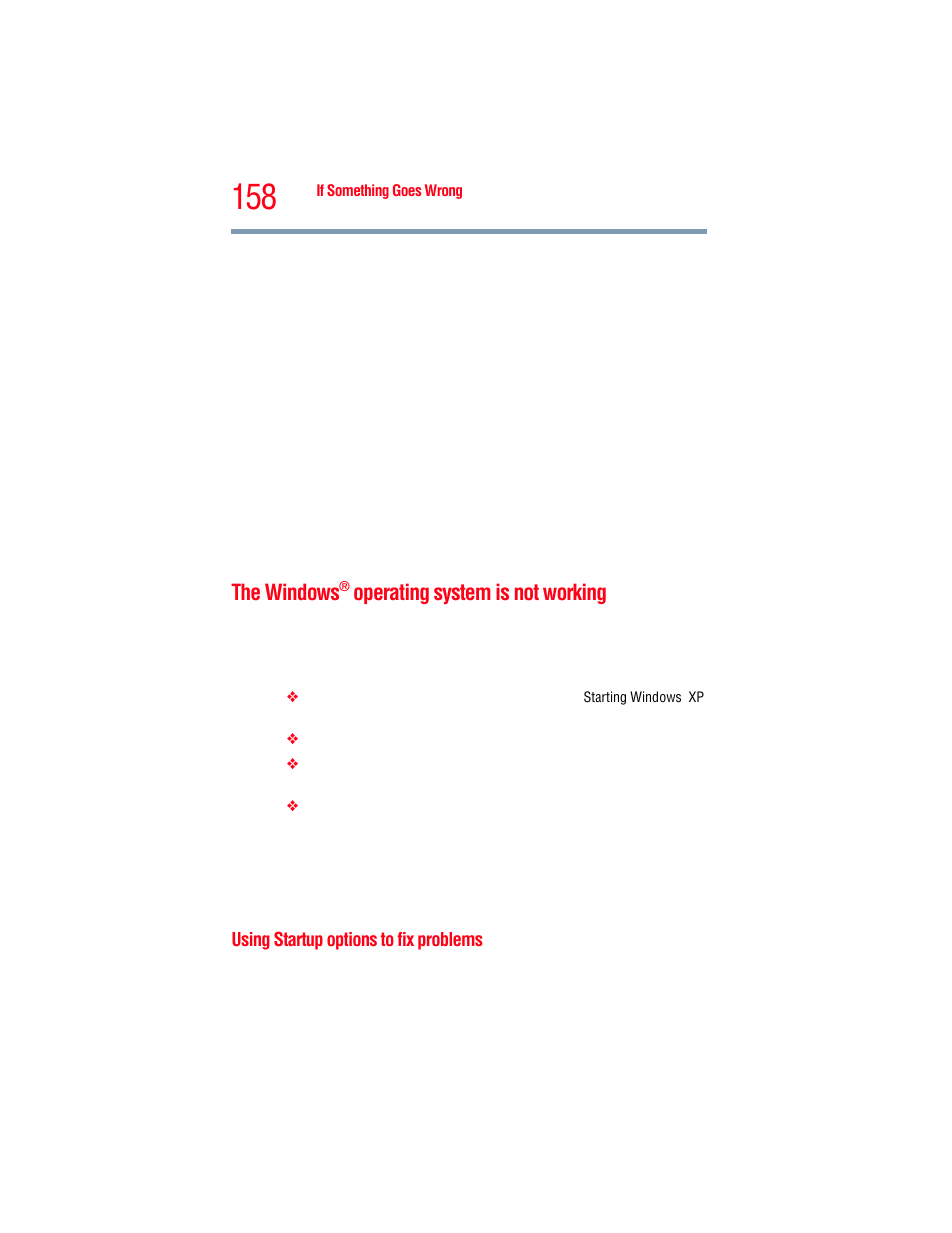 The windows® operating system is not working, Using startup options to fix problems, The windows | Operating system is not working | Toshiba A205 User Manual | Page 158 / 237