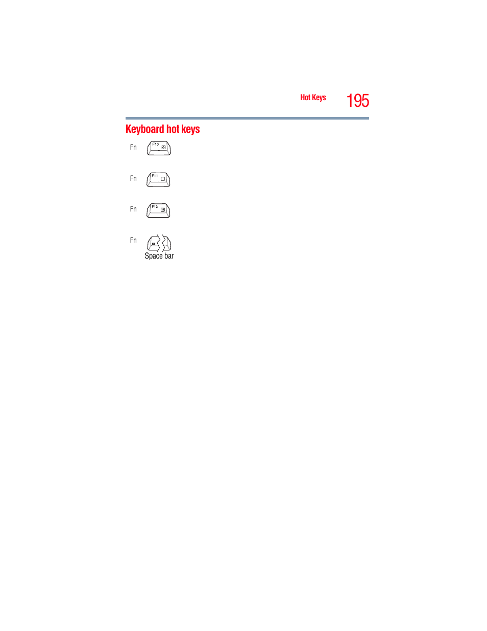 Keyboard hot keys | Toshiba A205 User Manual | Page 195 / 237