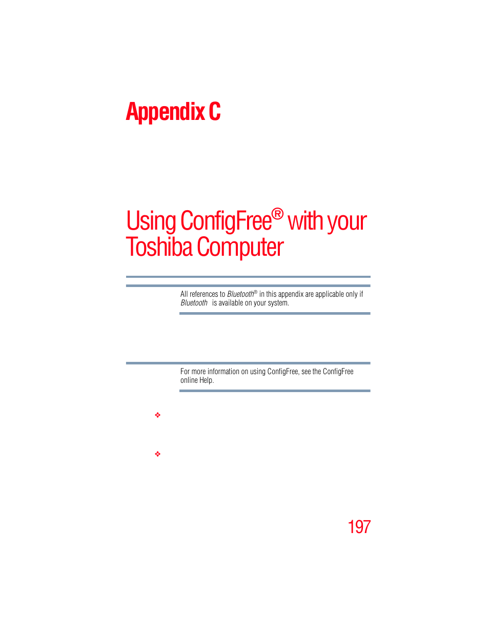 Appendix c: using configfree, Using configfree, With your toshiba computer | Appendix c | Toshiba A205 User Manual | Page 197 / 237