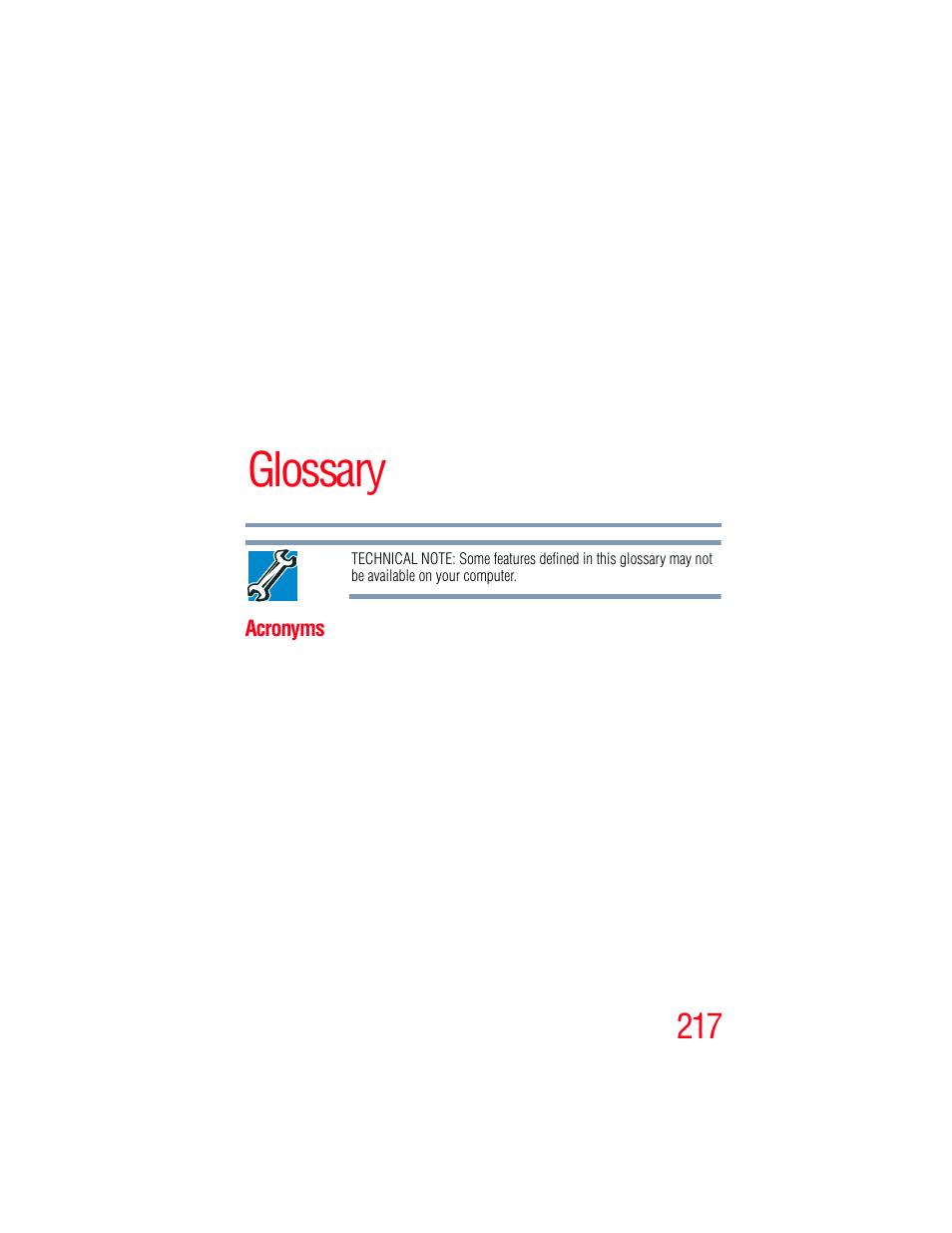 Glossary, Acronyms | Toshiba A205 User Manual | Page 217 / 237