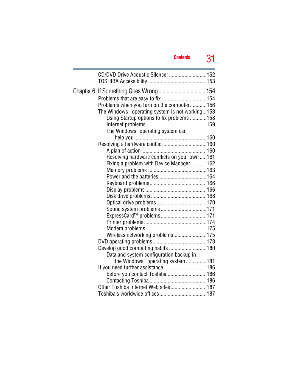 Chapter 6: if something goes wrong | Toshiba A205 User Manual | Page 31 / 237