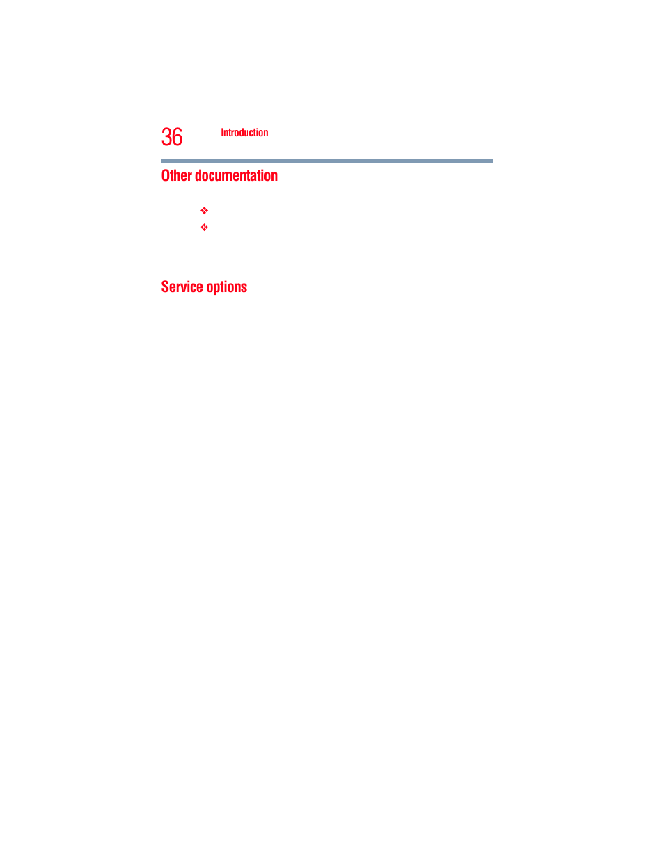 Other documentation, Service options, Other documentation service options | Toshiba A205 User Manual | Page 36 / 237