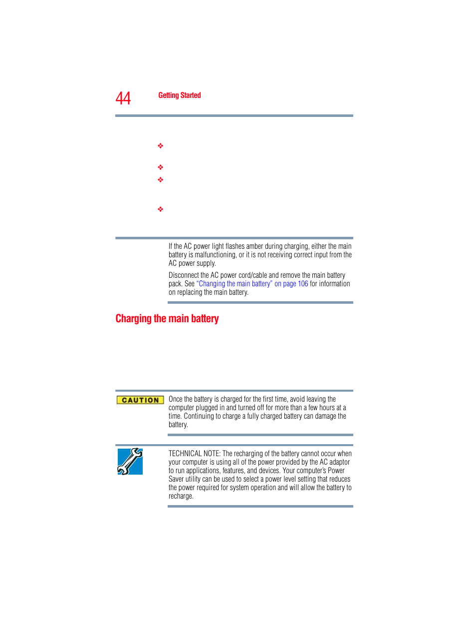 Charging the main battery | Toshiba A205 User Manual | Page 44 / 237