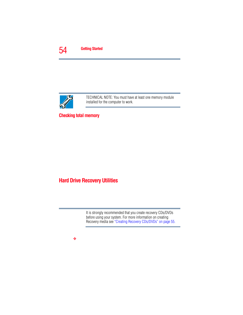 Checking total memory, Hard drive recovery utilities | Toshiba A205 User Manual | Page 54 / 237