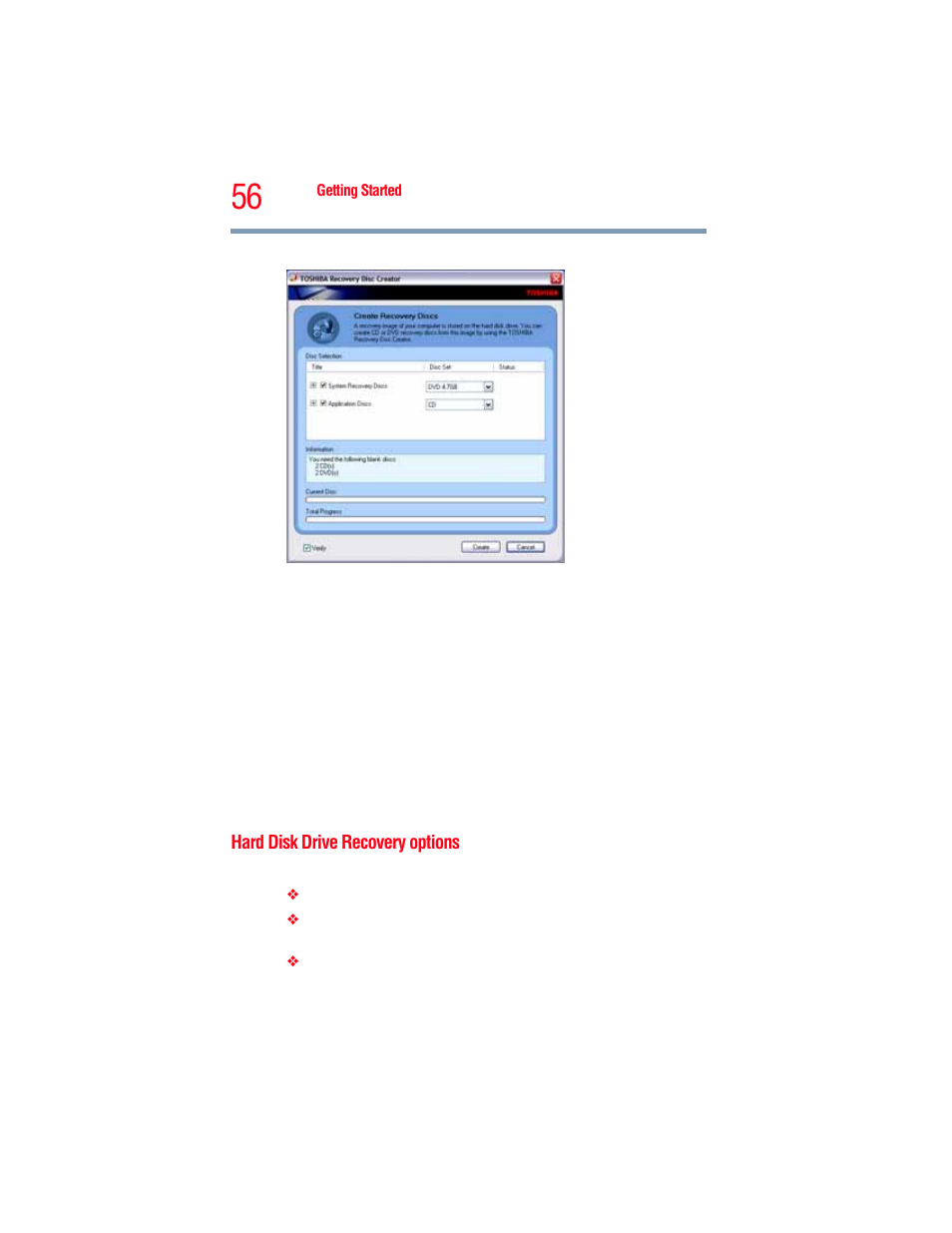 Hard disk drive recovery options | Toshiba A205 User Manual | Page 56 / 237