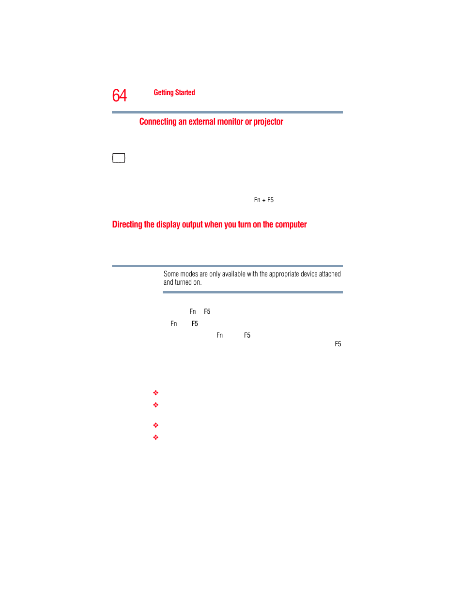 Directing the display output when you, Turn on the computer | Toshiba A205 User Manual | Page 64 / 237