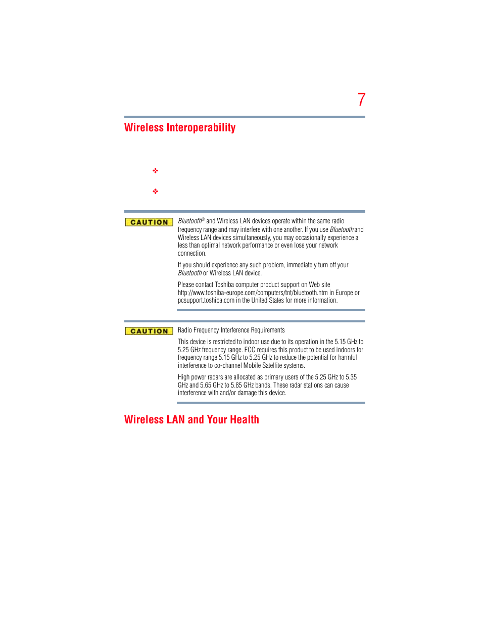 Wireless interoperability, Wireless lan and your health | Toshiba A205 User Manual | Page 7 / 237