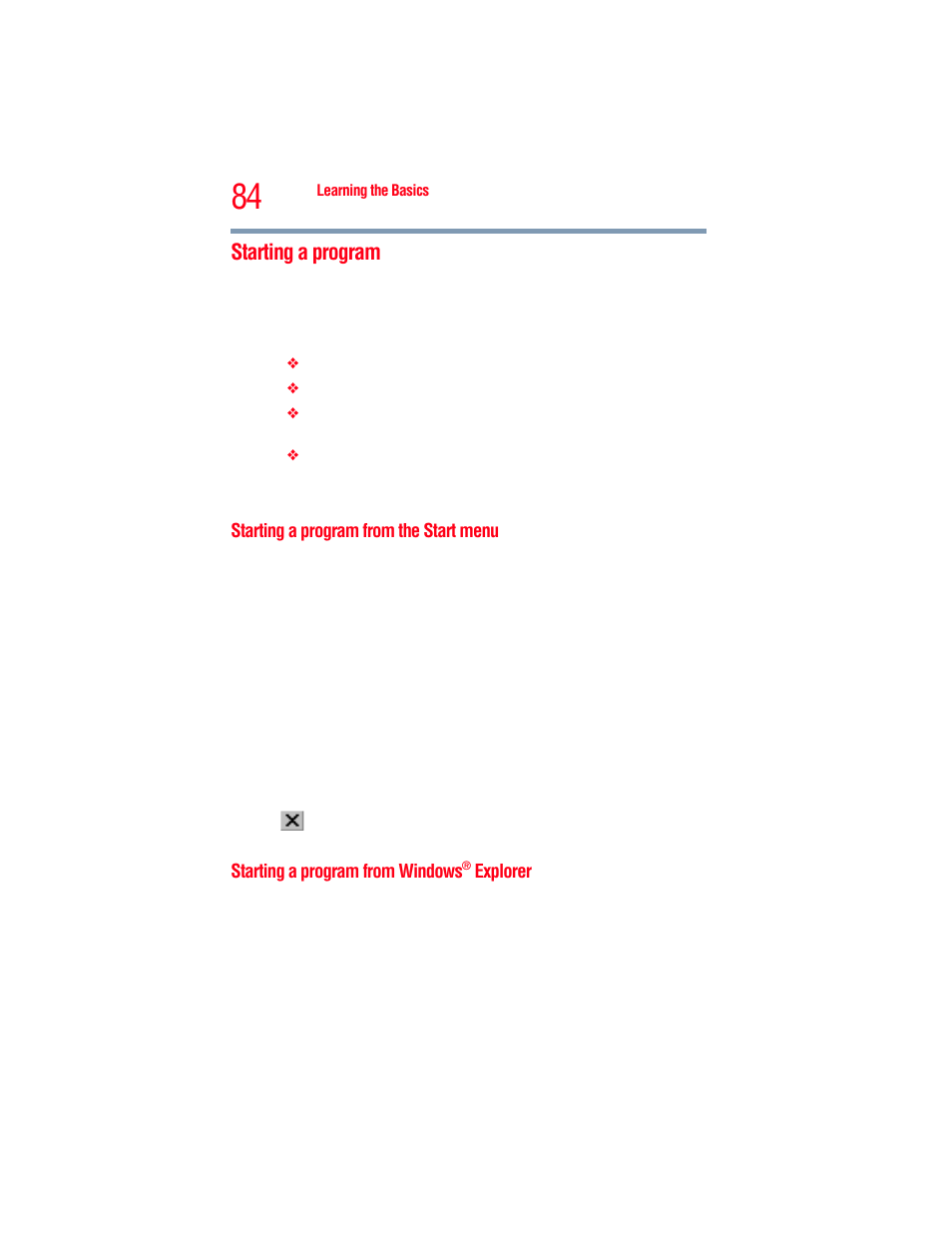 Starting a program, Starting a program from the start menu, Starting a program from windows® explorer | Toshiba A205 User Manual | Page 84 / 237