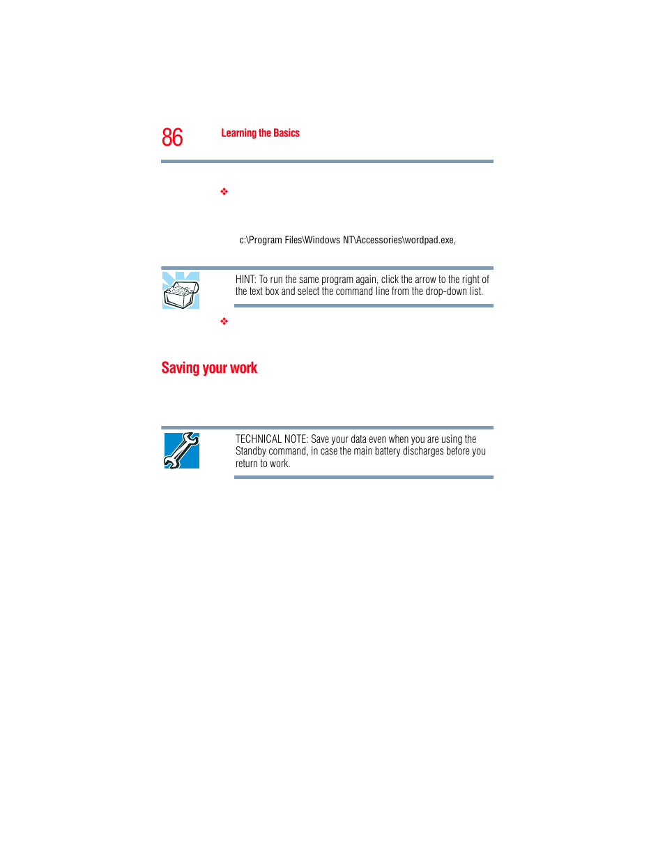 Saving your work | Toshiba A205 User Manual | Page 86 / 237