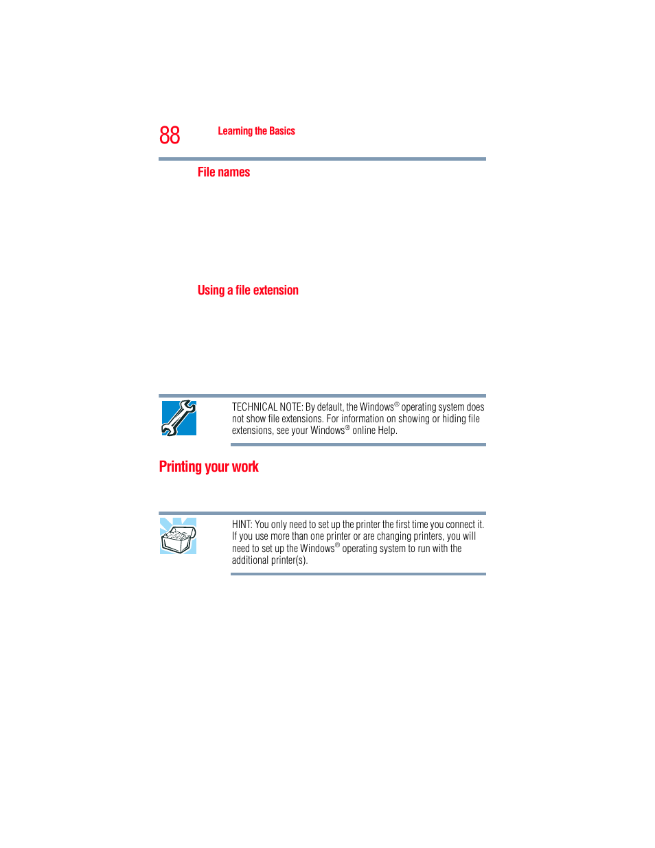 Printing your work | Toshiba A205 User Manual | Page 88 / 237