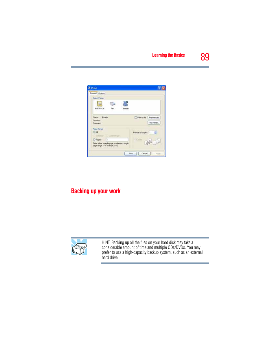 Backing up your work | Toshiba A205 User Manual | Page 89 / 237