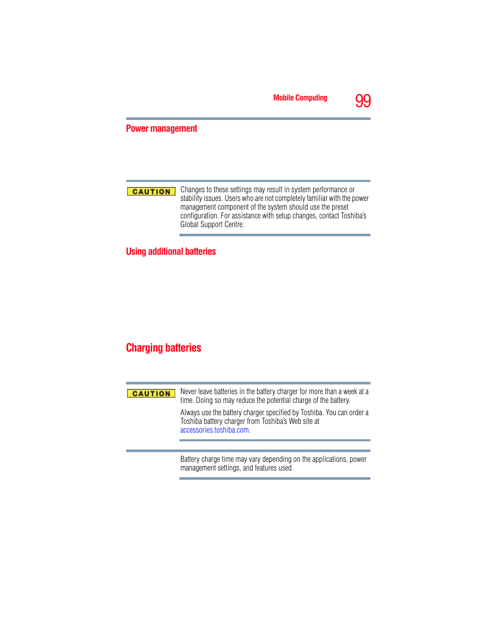 Power management, Using additional batteries, Charging batteries | Toshiba A205 User Manual | Page 99 / 237