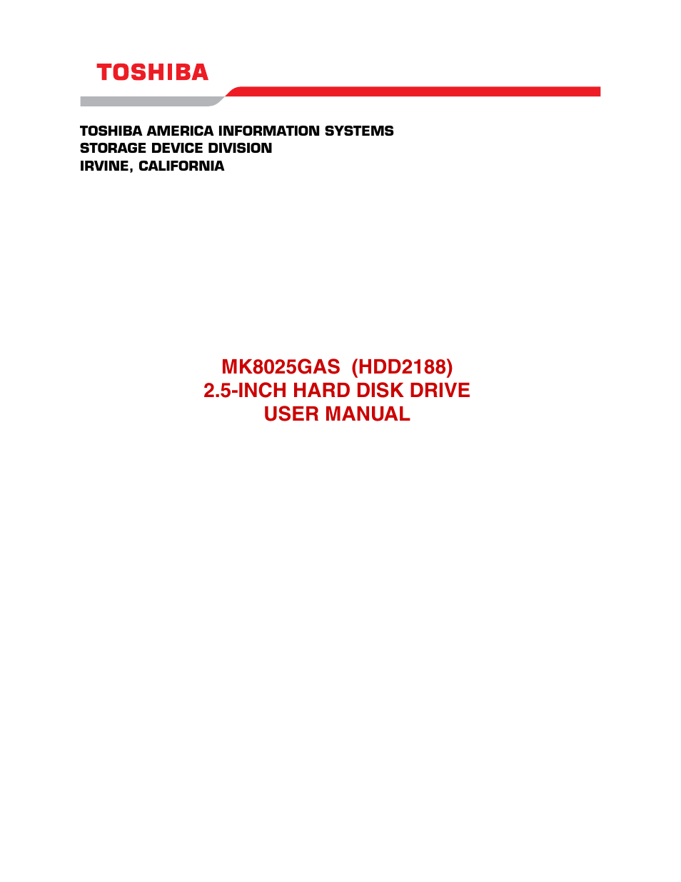 Toshiba (HDD2188) User Manual | 11 pages