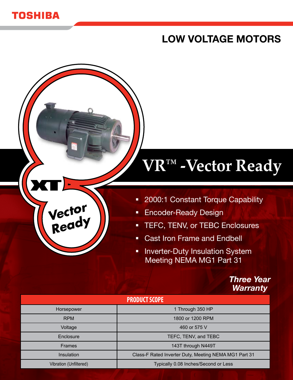 Toshiba Low Voltage Motors VR Series User Manual | 2 pages