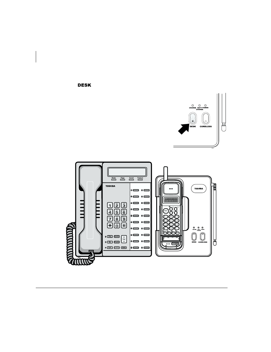 Switching a call to the desk telephone, Press, The handset | Cordless digital telephone with digital telephone | Toshiba STRATA CTX DKT2004-CT User Manual | Page 34 / 77