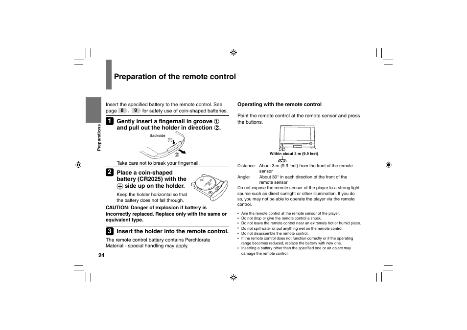 Preparation of the remote control | Toshiba SD-P91SKY User Manual | Page 24 / 80