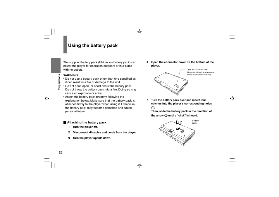 Using the battery pack | Toshiba SD-P91SKY User Manual | Page 26 / 80