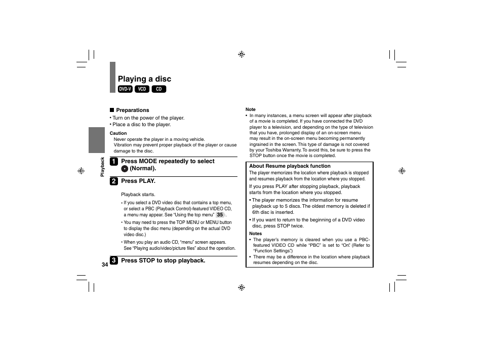 Playing a disc | Toshiba SD-P91SKY User Manual | Page 34 / 80