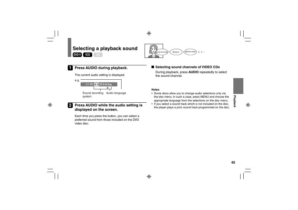 Selecting a playback sound | Toshiba SD-P91SKY User Manual | Page 45 / 80