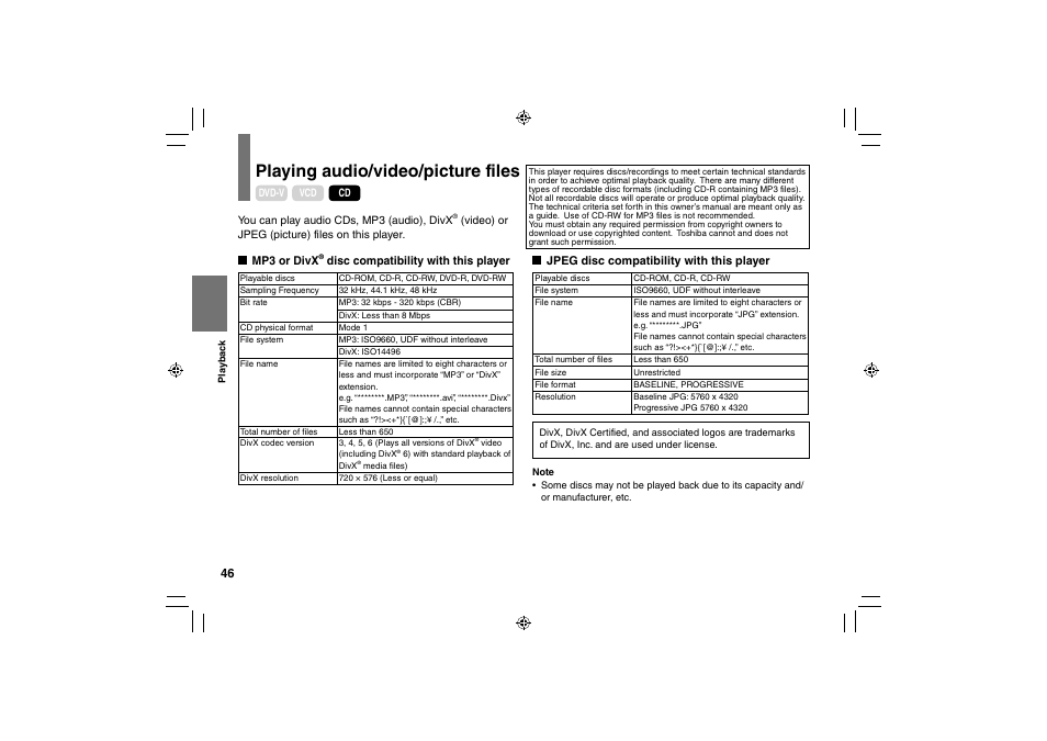 Playing audio/video/picture files | Toshiba SD-P91SKY User Manual | Page 46 / 80