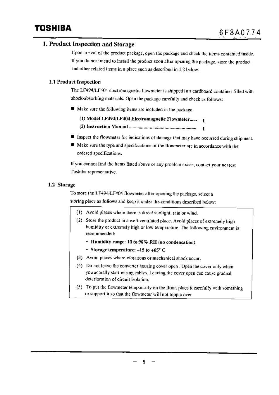 Ь product inspection and storage, Li product inspection, 2 storage | Toshiba | Toshiba LF494 User Manual | Page 10 / 156