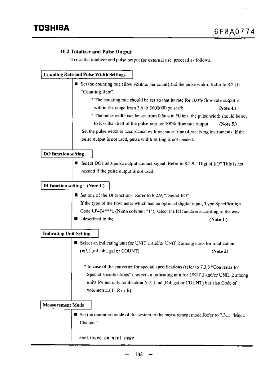 Do function setting, Measurement mode, Toshiba | Toshiba LF494 User Manual | Page 109 / 156